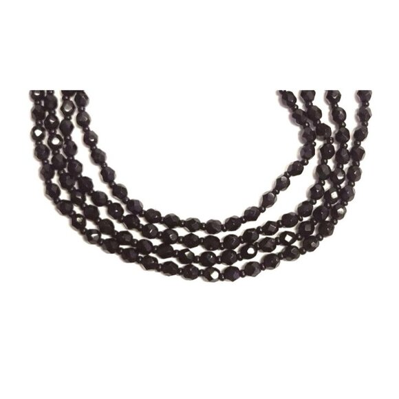 4 Strand Black Glass Adjustable Choker Necklace - Picture 2 of 3